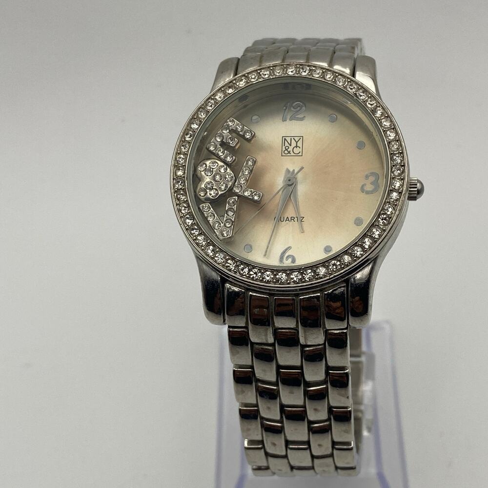 New York & Company Silver-Tone Quartz Watch w/ Rhinestone Love Charms